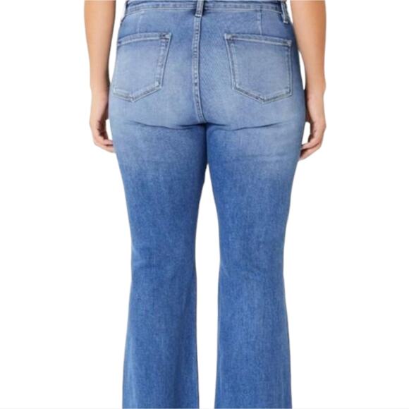Kancan Flirting With A Stranger Plus Size Denim Distressed Flare Button Jeans - Picture 3 of 16